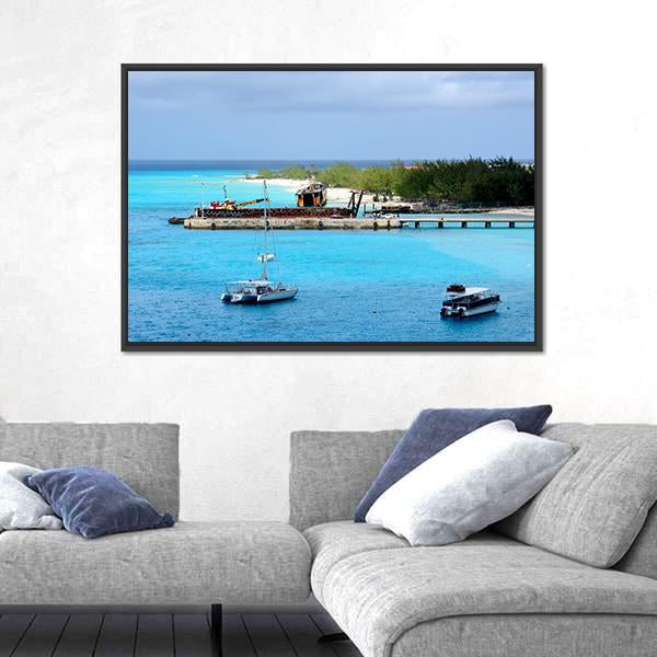 Vessels Moored off Shore Of Grand Turk Canvas Wall Art-3 Horizontal-Gallery Wrap-25" x 16"-Tiaracle
