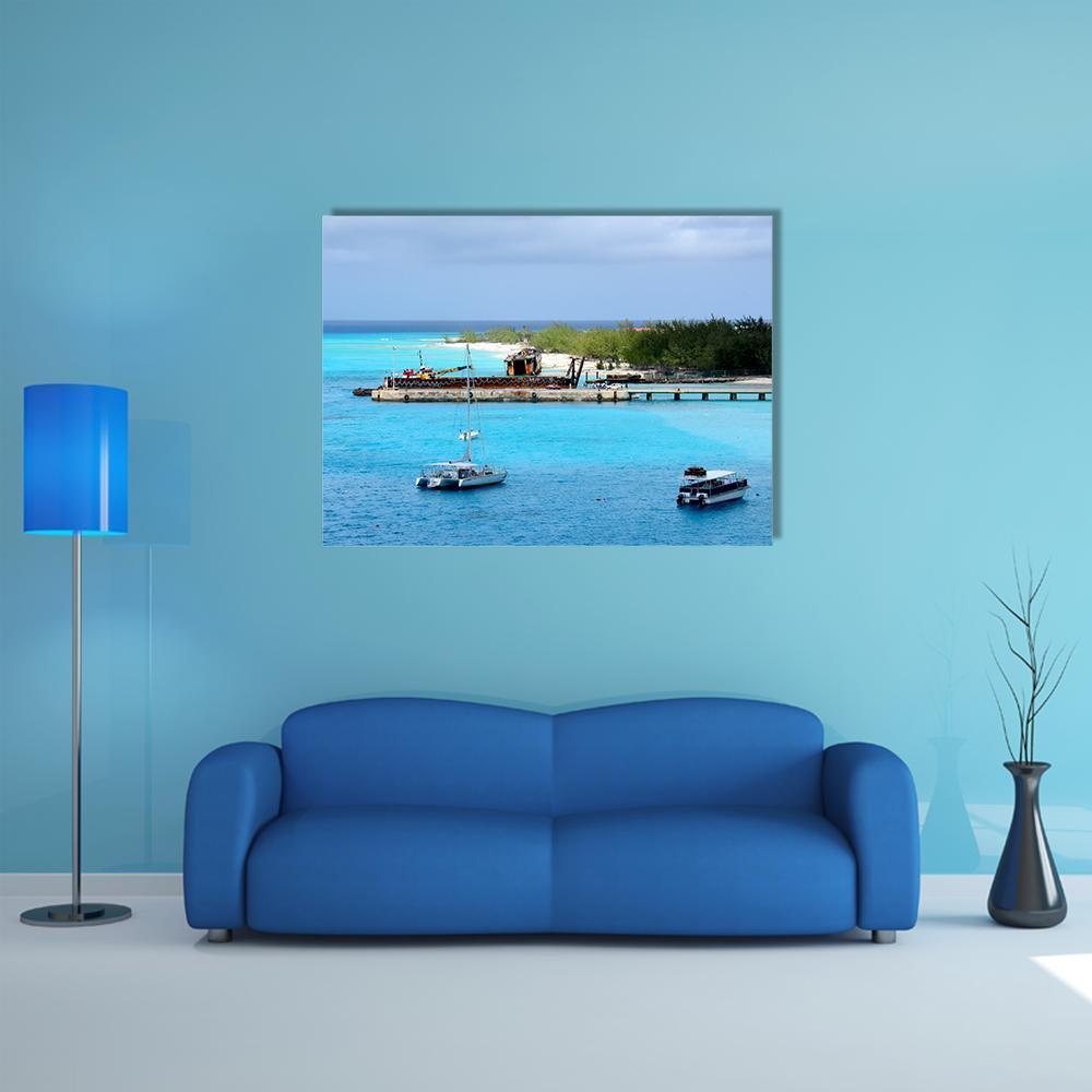 Vessels Moored off Shore Of Grand Turk Canvas Wall Art-1 Piece-Gallery Wrap-48" x 32"-Tiaracle