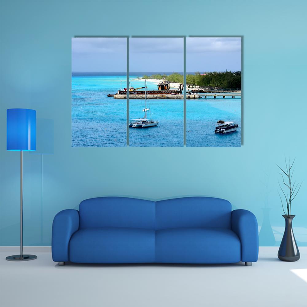 Vessels Moored off Shore Of Grand Turk Canvas Wall Art-3 Horizontal-Gallery Wrap-37" x 24"-Tiaracle