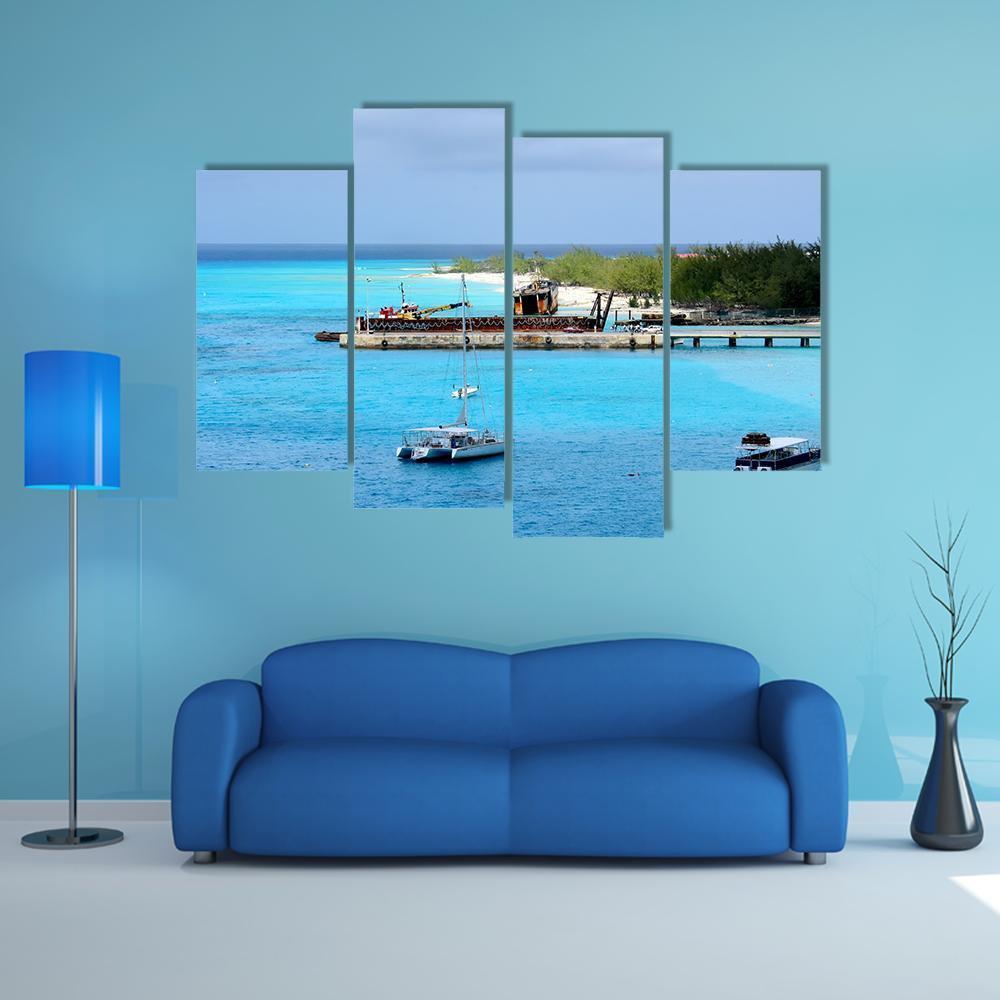 Vessels Moored off Shore Of Grand Turk Canvas Wall Art-4 Pop-Gallery Wrap-50" x 32"-Tiaracle