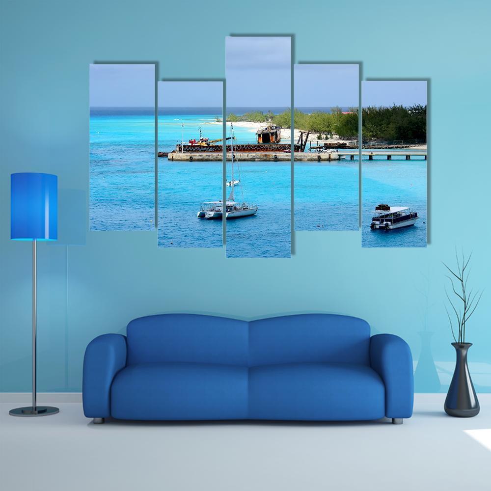 Vessels Moored off Shore Of Grand Turk Canvas Wall Art-5 Pop-Gallery Wrap-47" x 32"-Tiaracle