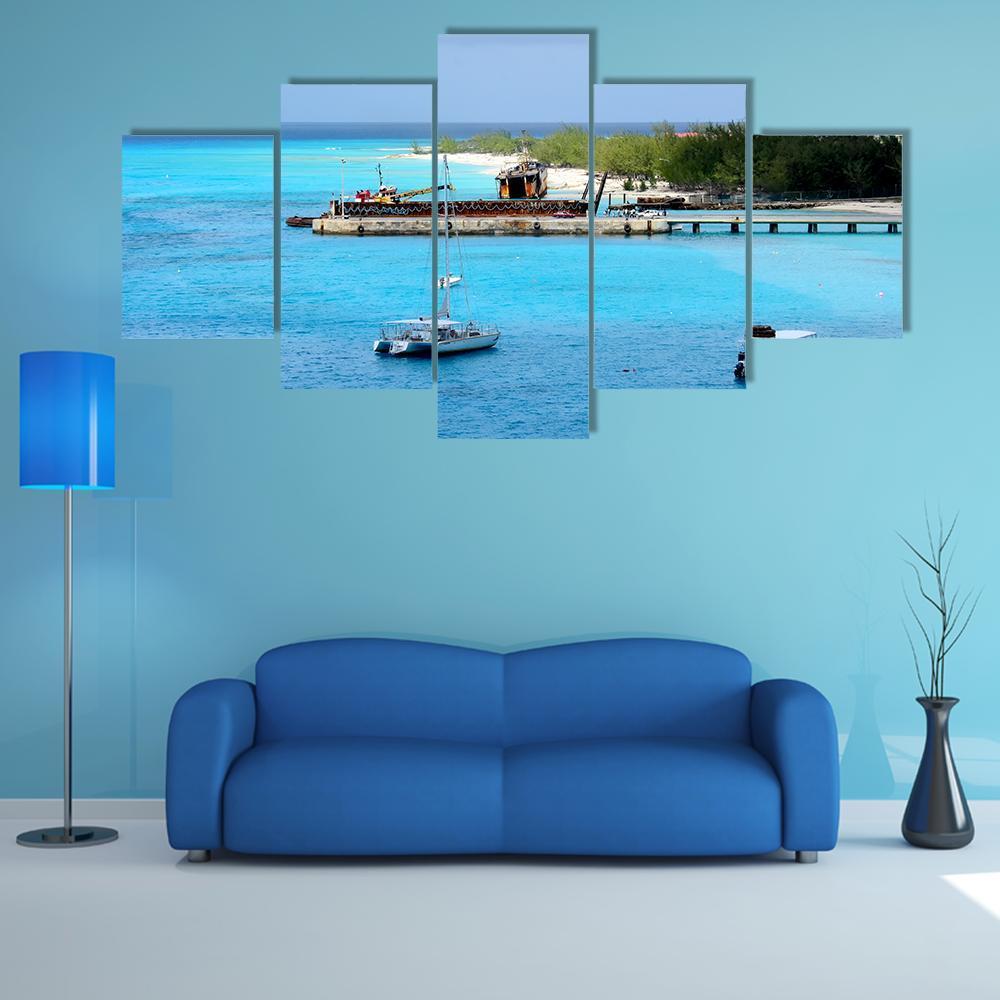 Vessels Moored off Shore Of Grand Turk Canvas Wall Art-5 Star-Gallery Wrap-62" x 32"-Tiaracle