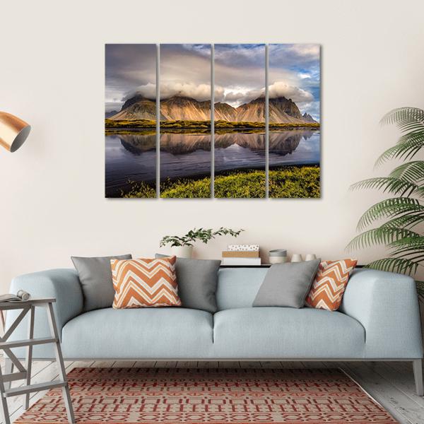 Vestrahorn Mountain In Iceland Canvas Wall Art-4 Horizontal-Gallery Wrap-34" x 24"-Tiaracle