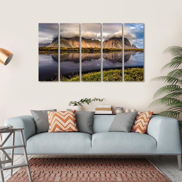 Vestrahorn Mountain In Iceland Canvas Wall Art-5 Horizontal-Gallery Wrap-22" x 12"-Tiaracle