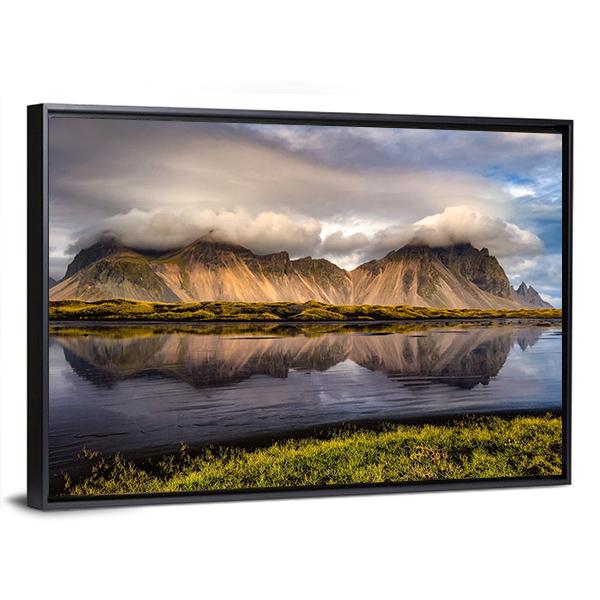 Vestrahorn Mountain In Iceland Canvas Wall Art-3 Horizontal-Gallery Wrap-25" x 16"-Tiaracle