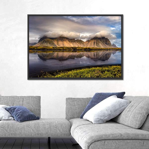 Vestrahorn Mountain In Iceland Canvas Wall Art-3 Horizontal-Gallery Wrap-25" x 16"-Tiaracle