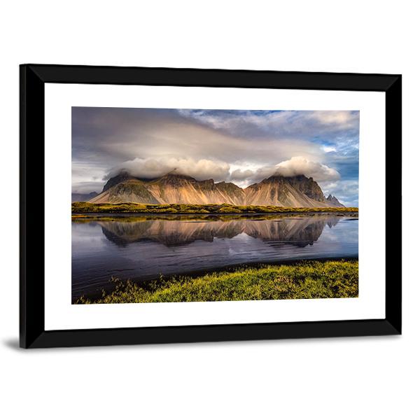 Vestrahorn Mountain In Iceland Canvas Wall Art-5 Horizontal-Gallery Wrap-22" x 12"-Tiaracle