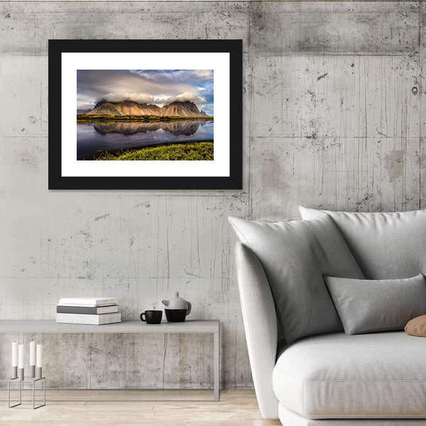 Vestrahorn Mountain In Iceland Canvas Wall Art-3 Horizontal-Gallery Wrap-25" x 16"-Tiaracle