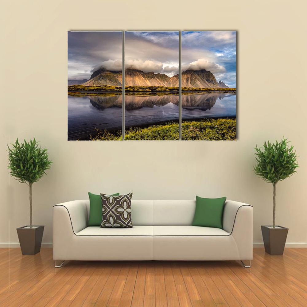 Vestrahorn Mountain In Iceland Canvas Wall Art-3 Horizontal-Gallery Wrap-37" x 24"-Tiaracle