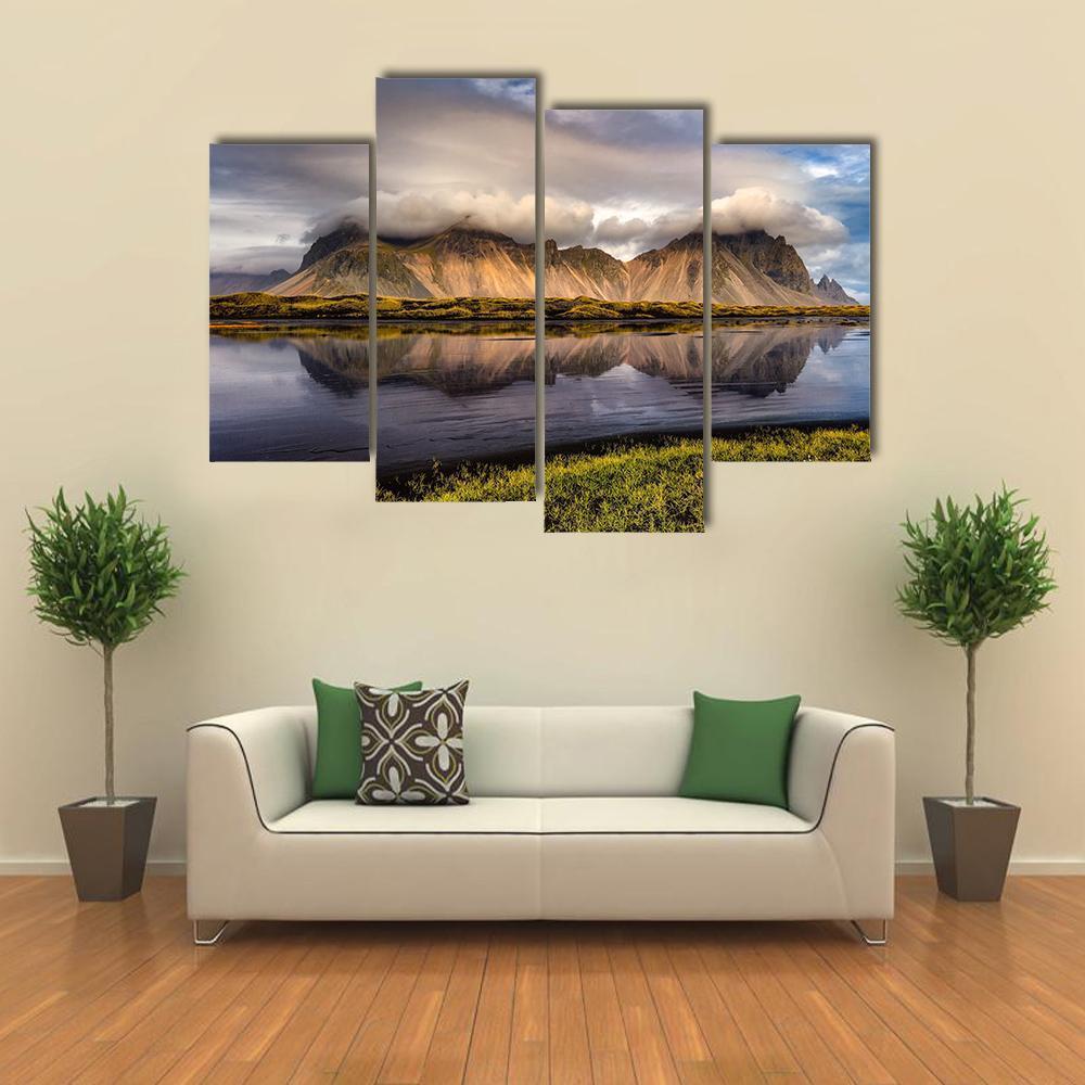 Vestrahorn Mountain In Iceland Canvas Wall Art-4 Pop-Gallery Wrap-50" x 32"-Tiaracle