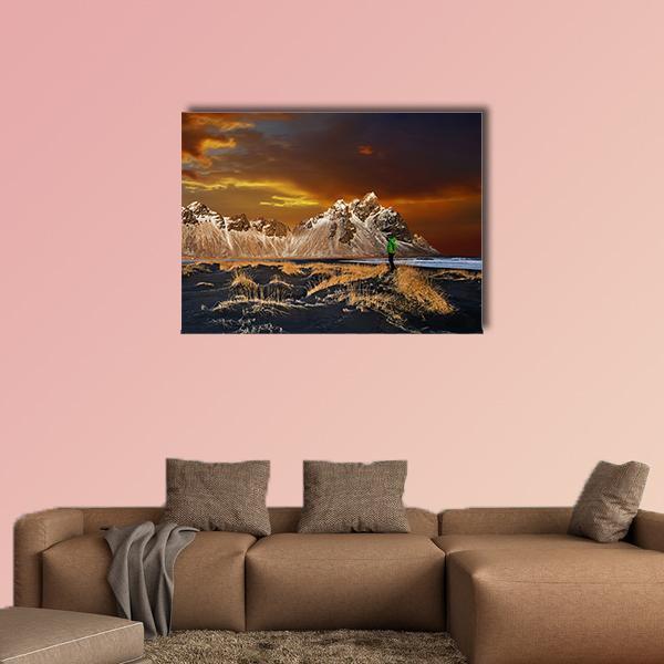 Vestrahorn Mountains In Iceland Canvas Wall Art-1 Piece-Gallery Wrap-36" x 24"-Tiaracle