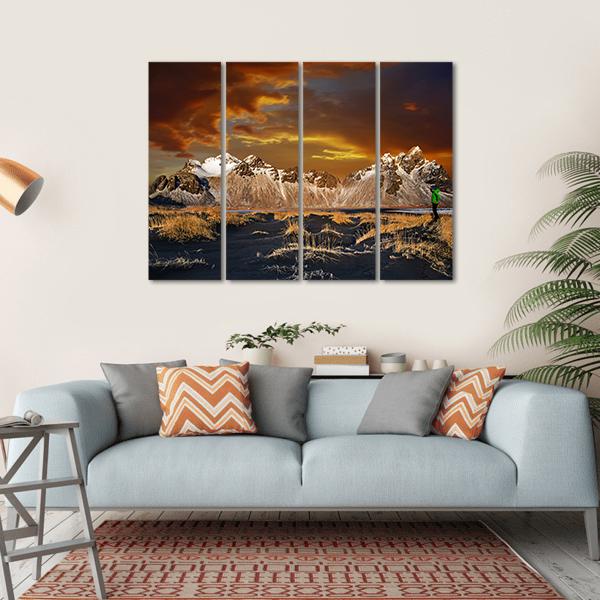 Vestrahorn Mountains In Iceland Canvas Wall Art-4 Horizontal-Gallery Wrap-34" x 24"-Tiaracle