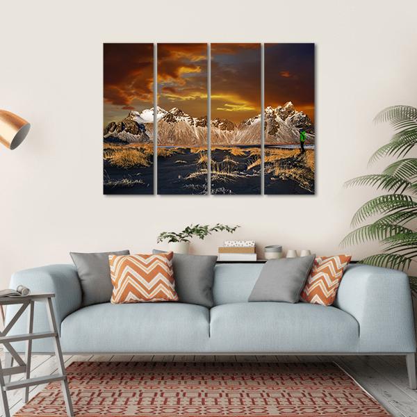 Vestrahorn Mountains In Iceland Canvas Wall Art-1 Piece-Gallery Wrap-36" x 24"-Tiaracle