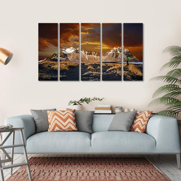Vestrahorn Mountains In Iceland Canvas Wall Art-5 Horizontal-Gallery Wrap-22" x 12"-Tiaracle