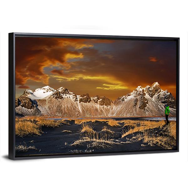 Vestrahorn Mountains In Iceland Canvas Wall Art-3 Horizontal-Gallery Wrap-25" x 16"-Tiaracle