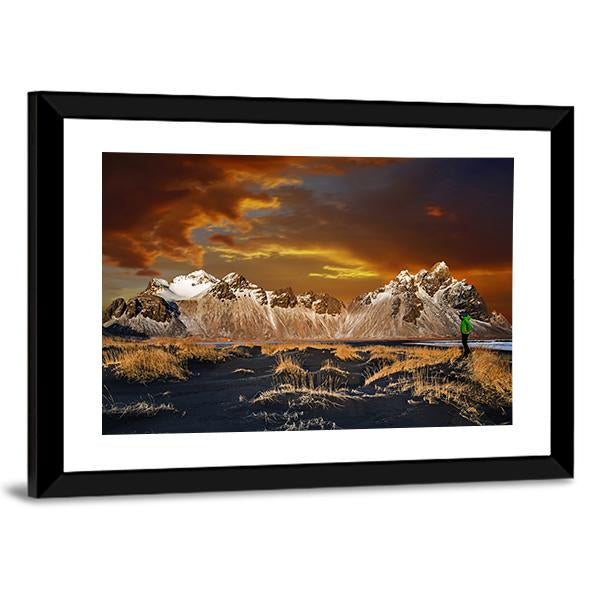 Vestrahorn Mountains In Iceland Canvas Wall Art-3 Horizontal-Gallery Wrap-25" x 16"-Tiaracle