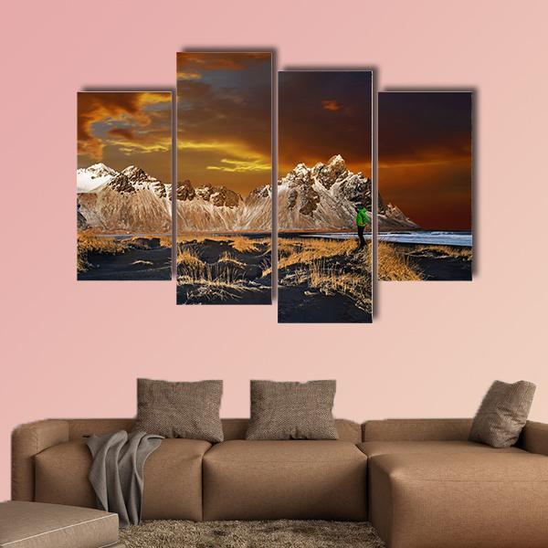 Vestrahorn Mountains In Iceland Canvas Wall Art-4 Pop-Gallery Wrap-50" x 32"-Tiaracle
