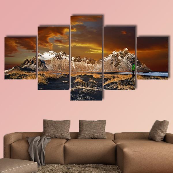 Vestrahorn Mountains In Iceland Canvas Wall Art-5 Star-Gallery Wrap-62" x 32"-Tiaracle