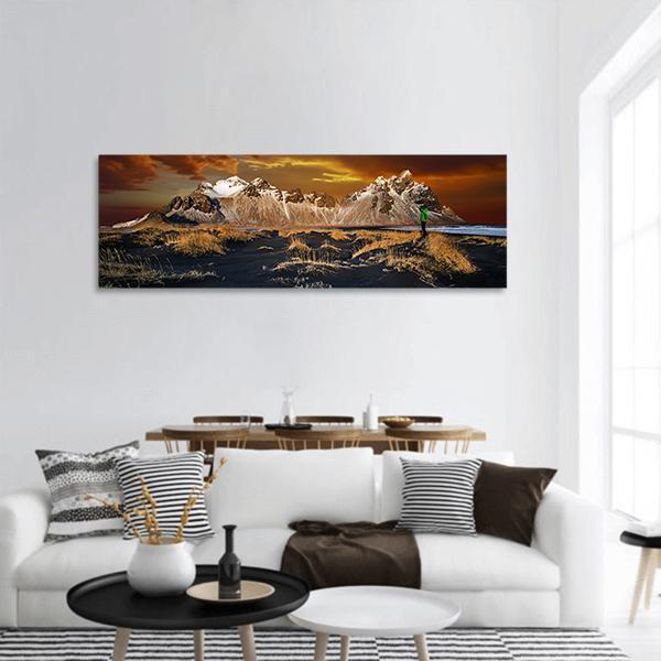 Vestrahorn Mountains In Iceland Panoramic Canvas Wall Art-1 Piece-36" x 12"-Tiaracle