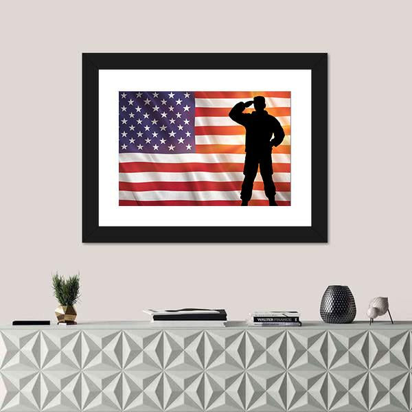 Veteran Silhouette With Flag Of The USA Panoramic Canvas Wall Art-1 Piece-36" x 12"-Tiaracle
