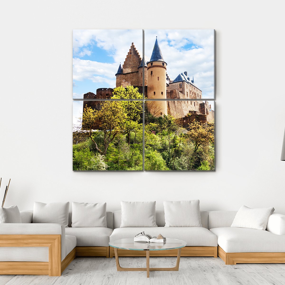 Vianden Castle Fortifications Canvas Wall Art-4 Square-Gallery Wrap-17" x 17"-Tiaracle