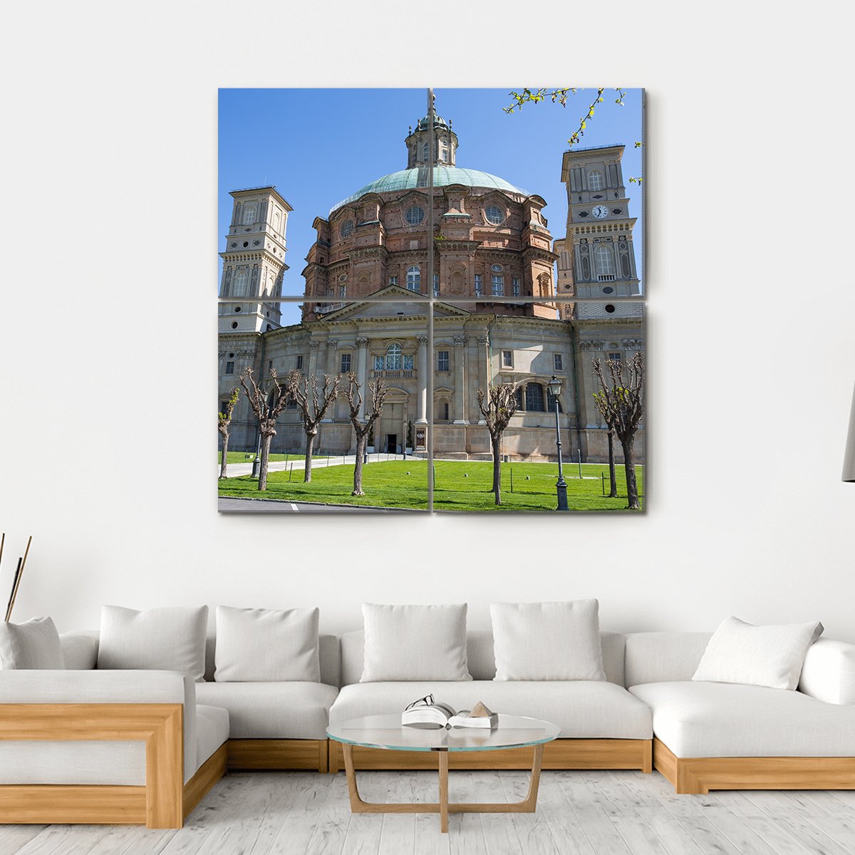 Vicoforte Sanctuary Church In Italy Canvas Wall Art-4 Square-Gallery Wrap-17" x 17"-Tiaracle