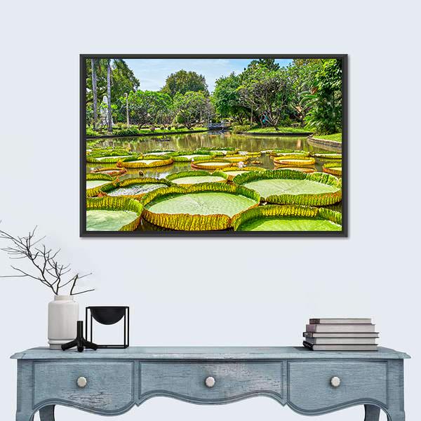 Victoria Amazonica Giant Water Lilies Canvas Wall Art-1 Piece-Floating Frame-24" x 16"-Tiaracle