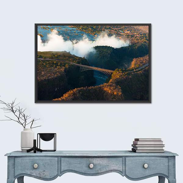Victoria Falls From The Air Canvas Wall Art-1 Piece-Floating Frame-24" x 16"-Tiaracle