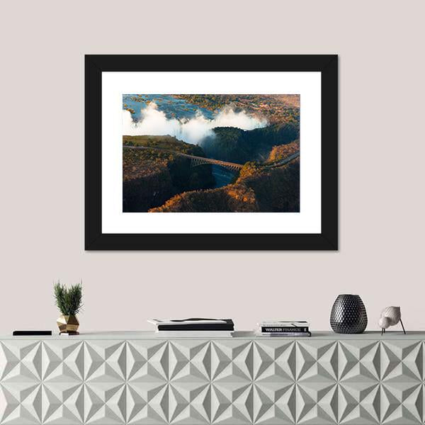 Victoria Falls From The Air Canvas Wall Art-1 Piece-Framed Print-20" x 16"-Tiaracle