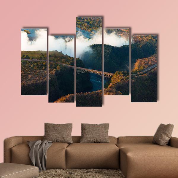 Victoria Falls From The Air Canvas Wall Art-5 Pop-Gallery Wrap-47" x 32"-Tiaracle