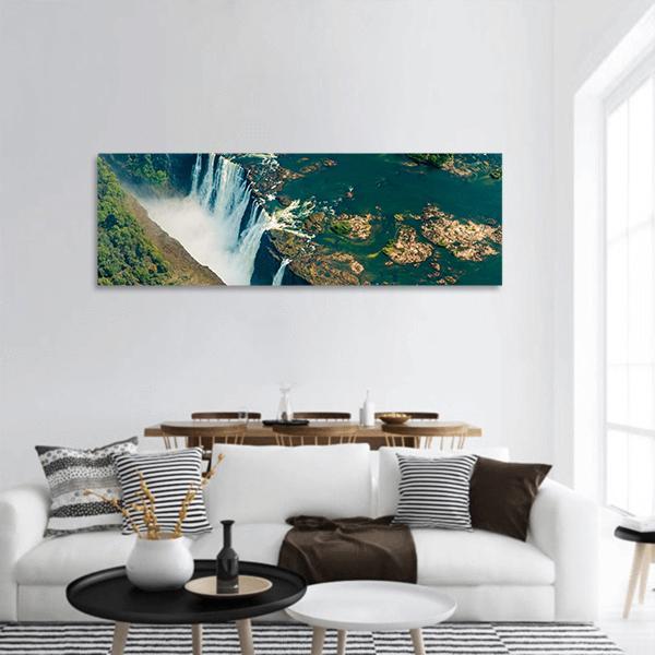 Victoria Falls In Zimbabwe Panoramic Canvas Wall Art-3 Piece-25" x 08"-Tiaracle