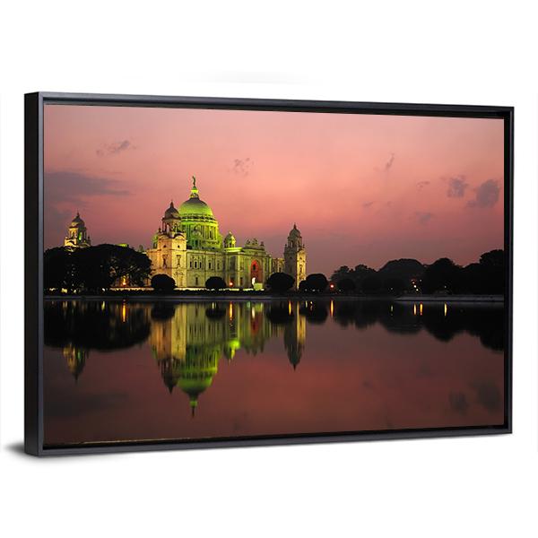 Victoria Memorial At Night Canvas Wall Art-1 Piece-Floating Frame-24" x 16"-Tiaracle