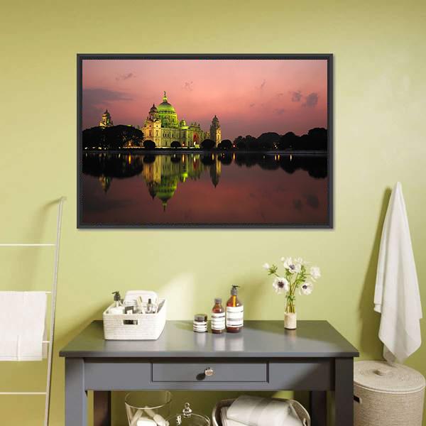 Victoria Memorial At Night Canvas Wall Art-3 Horizontal-Gallery Wrap-25" x 16"-Tiaracle