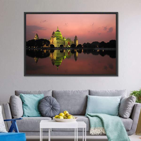 Victoria Memorial At Night Canvas Wall Art-3 Horizontal-Gallery Wrap-25" x 16"-Tiaracle