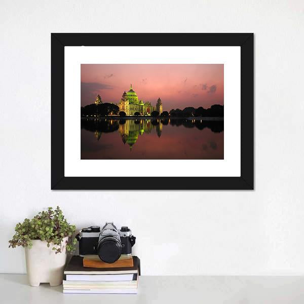 Victoria Memorial At Night Canvas Wall Art-3 Horizontal-Gallery Wrap-25" x 16"-Tiaracle