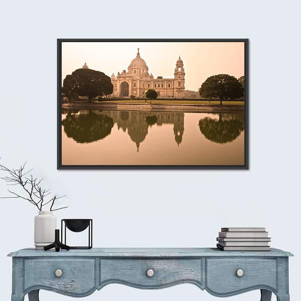 Victorial Memorial Kolkata Canvas Wall Art-1 Piece-Floating Frame-24" x 16"-Tiaracle