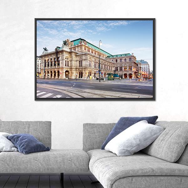 Vienna Opera House In Austria Canvas Wall Art-1 Piece-Floating Frame-24&quot; x 16&quot;-Tiaracle