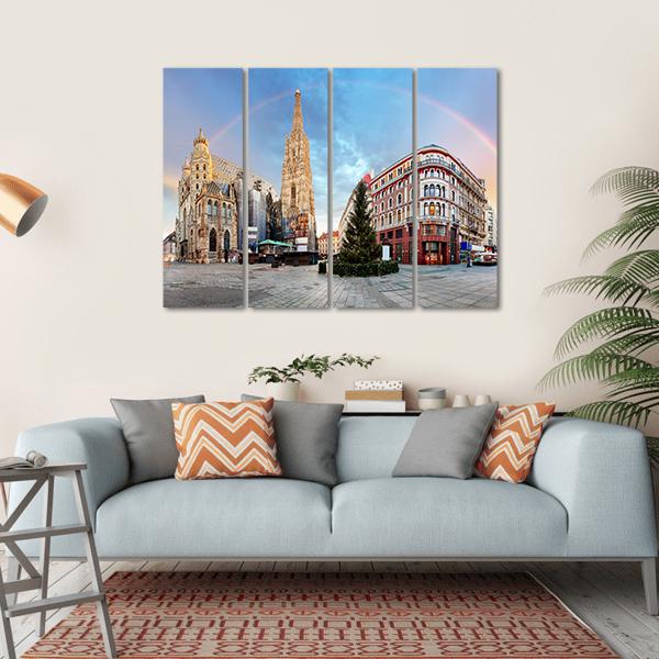 Vienna Square With Rainbow Canvas Wall Art-4 Horizontal-Gallery Wrap-34" x 24"-Tiaracle