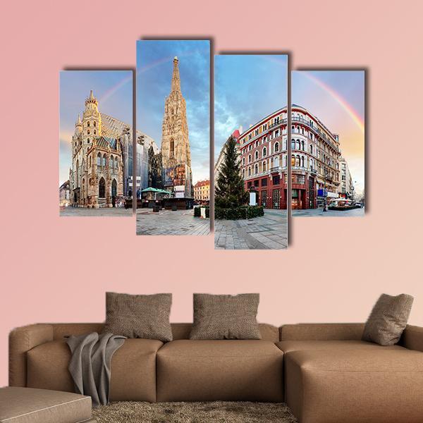 Vienna Square With Rainbow Canvas Wall Art-4 Pop-Gallery Wrap-50" x 32"-Tiaracle
