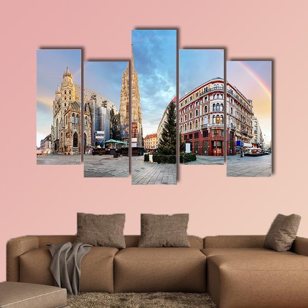 Vienna Square With Rainbow Canvas Wall Art-5 Pop-Gallery Wrap-47" x 32"-Tiaracle