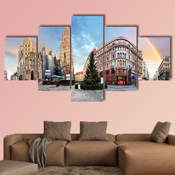 Vienna Square With Rainbow Canvas Wall Art-5 Star-Gallery Wrap-62" x 32"-Tiaracle