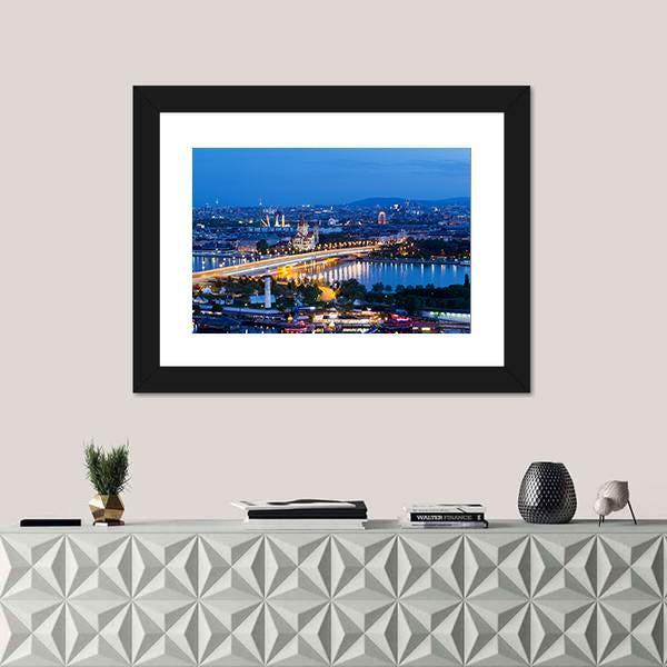 Vienna View At Night Canvas Wall Art-1 Piece-Framed Print-30" x 20"-Tiaracle