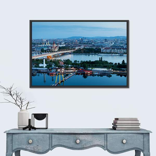 Vienna View At Night Canvas Wall Art-1 Piece-Floating Frame-24" x 16"-Tiaracle