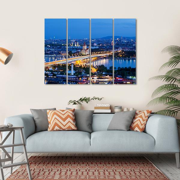 Vienna View At Night Canvas Wall Art-4 Horizontal-Gallery Wrap-34" x 24"-Tiaracle