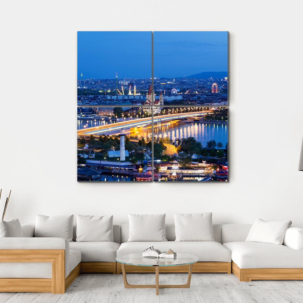 Vienna View At Night Canvas Wall Art-4 Square-Gallery Wrap-17" x 17"-Tiaracle