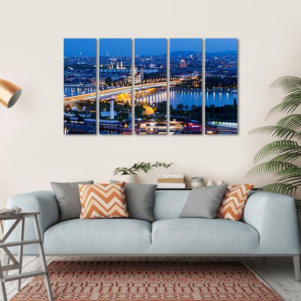 Vienna View At Night Canvas Wall Art-5 Horizontal-Gallery Wrap-22" x 12"-Tiaracle