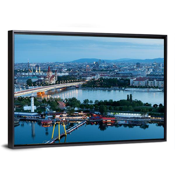 Vienna View At Night Canvas Wall Art-3 Horizontal-Gallery Wrap-25" x 16"-Tiaracle