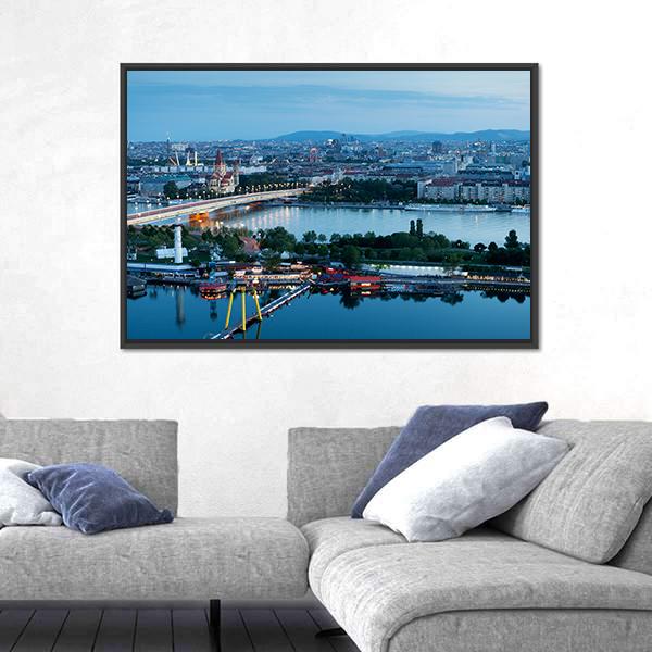 Vienna View At Night Canvas Wall Art-3 Horizontal-Gallery Wrap-25" x 16"-Tiaracle