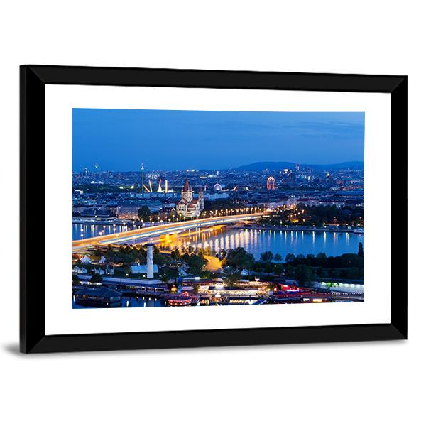 Vienna View At Night Canvas Wall Art-5 Horizontal-Gallery Wrap-22" x 12"-Tiaracle