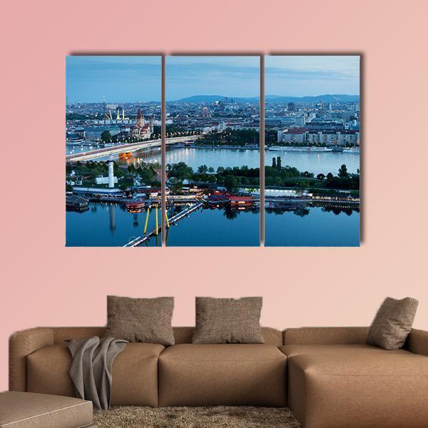 Vienna View At Night Canvas Wall Art-3 Horizontal-Gallery Wrap-25" x 16"-Tiaracle